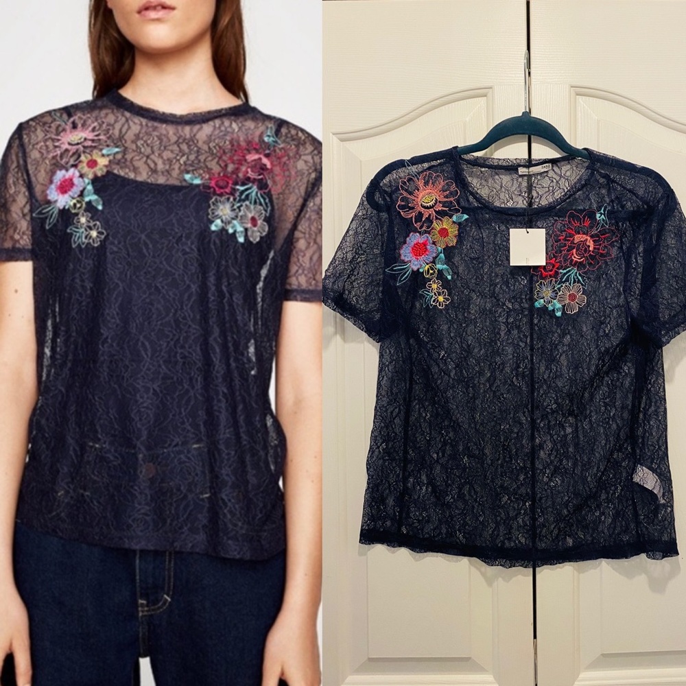 Zara Embroidered Mesh Blouse